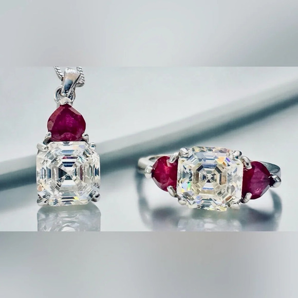 Vintage Strontium Titanate / Mahaleo Ruby Sterling Silver Jewelry Set - Picture 2 of 10